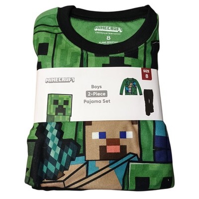MINECRAFT Boy's Steve and Creeper Mob Long-Sleeved Flannel Pajama Set.