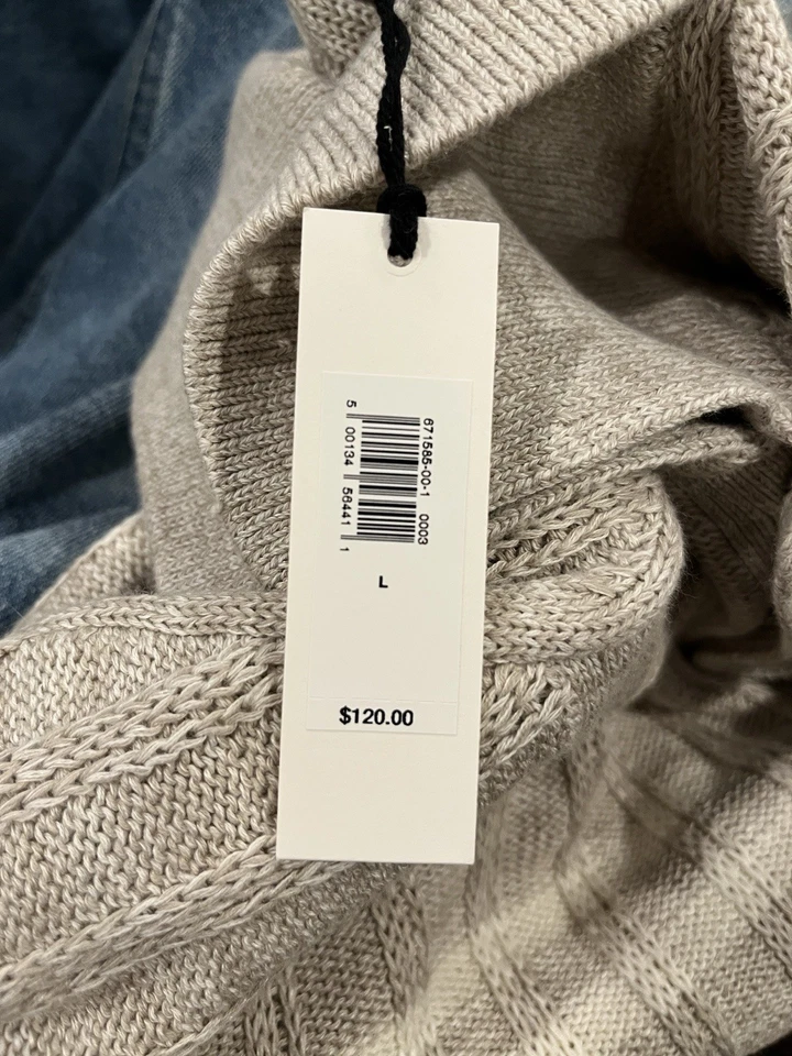 Suéter para hombre BANANA REPUBLIC, manga corta con botones talla Grande, crema/beige Foto 3 de 4