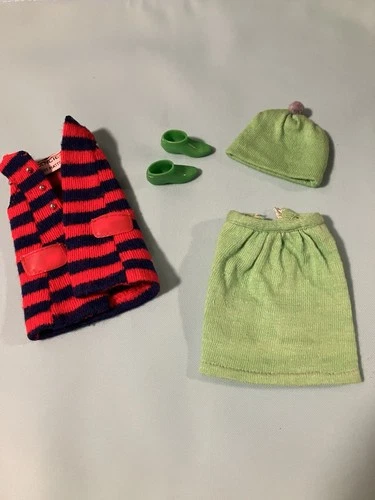 Vtg Mattel Francie #1250 Gad About Skirt, Cap, Boots & #1243 Striped Types Vest