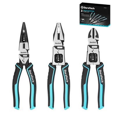 DURATECH 3PCS Pliers Set, Large 6 in 1 Multifunctional Wire Stripper Black
