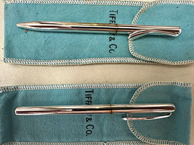 Tiffany & Co. Elsa Peretti Sterling Silver Ballpoint Pen Set of 2 w/ Pouches