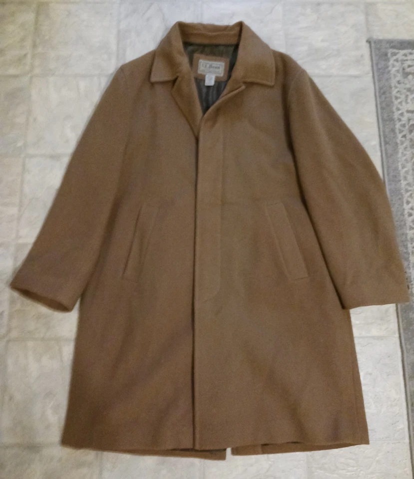 Vtg LL Bean Wool Cashmere Blend Classic Trench Peacoat Camel Tan Men's Medium - Image 2 of 4