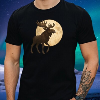 Mens Moose Moon Print Cotton T-Shirt Size XS to 5XL