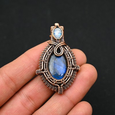 Rose Quartz Gemstone  Copper Wire Wrapped Handmade Pendant  Jewelry SG1212