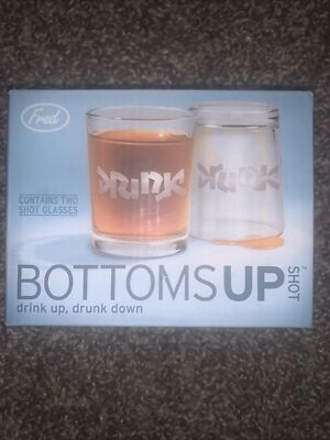 Genuine Fred (2) Drink Up, Drunk Down Shot Glasses Bottoms Up Shot (T6)