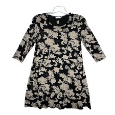 Masai Dress Womens Small Black Cream Floral Flowers Shift Mini Feminine Neutral