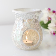 Image of White Large Iridescent Crackle Glass Oil Burners Free mini wax in Candle Holders