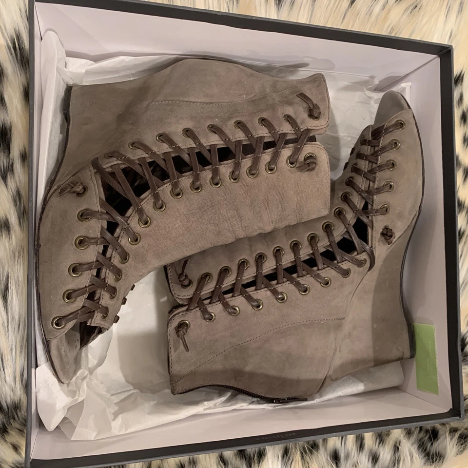 7 for all humanity Zapatos Marlo Taupe Gamuza Cerosa Con Cordones Vacchetta 8 Usados Una Vez Foto 3 de 4