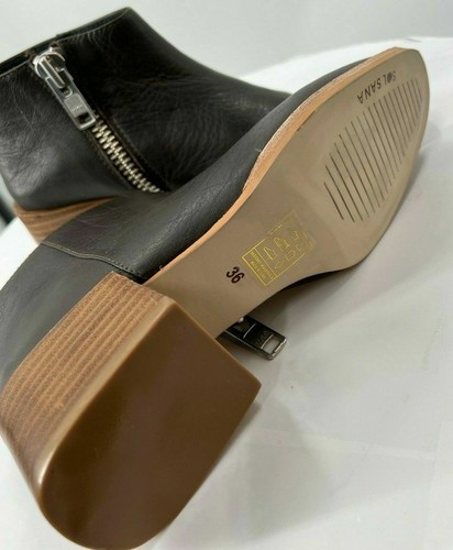 Sol Sana Black Leather Zip Ankle Bootie Boots Stacked Heel Square Toe Women's 6 - Picture 5 of 6