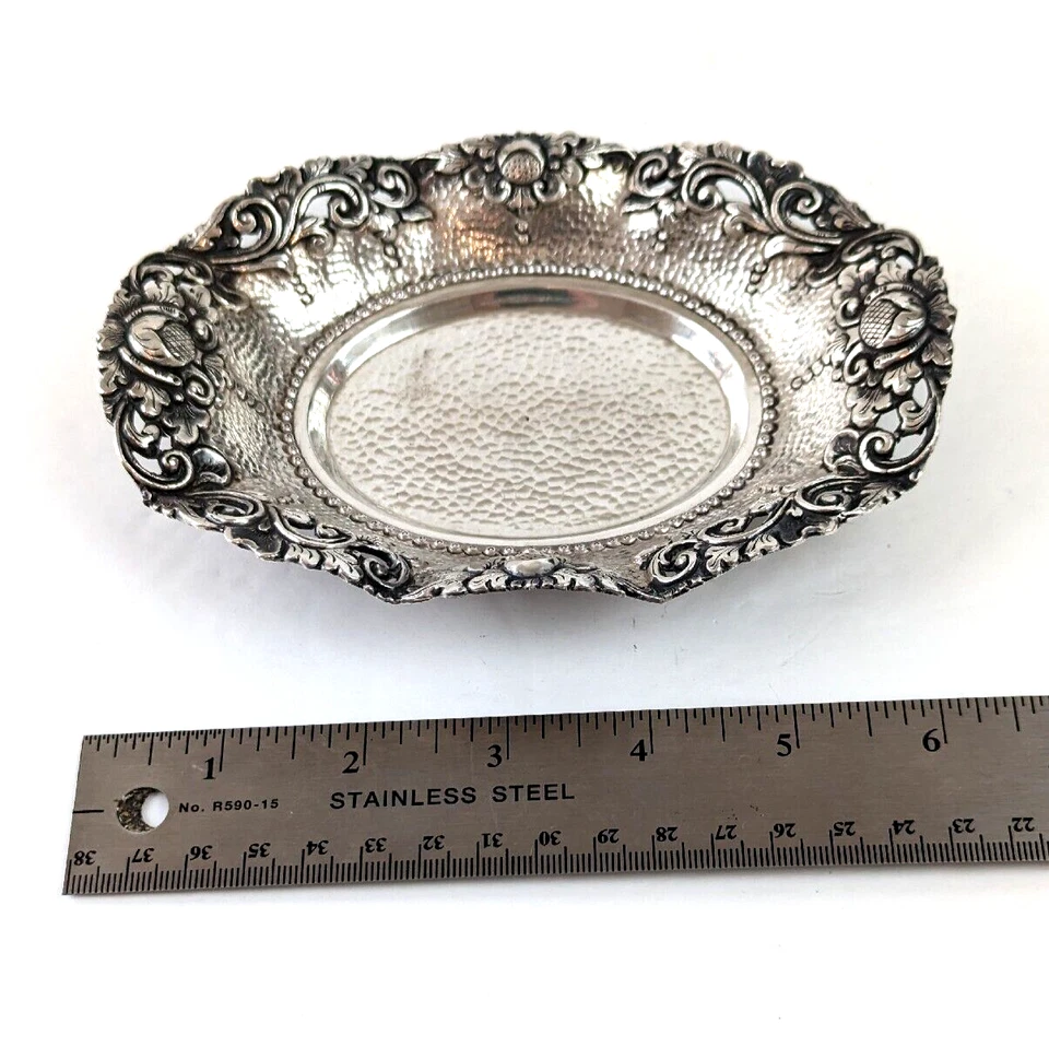 Precioso Plato Bandeja Yogya Flor de Loto Plateado 800 Indonesio Javanés Holandés 6.5" Foto 4 de 4