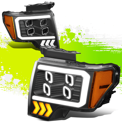 LED DRL Arrow Signal Quad Projector Headlights for Ford F150 0914