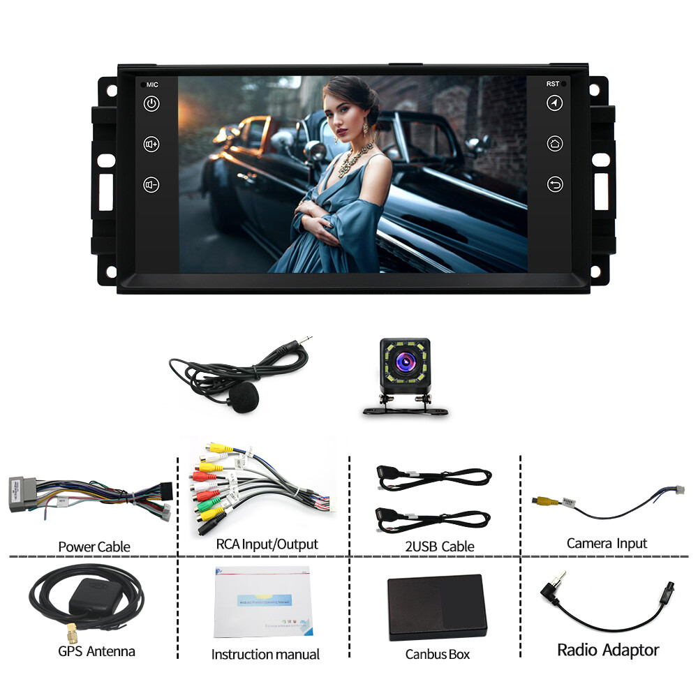 For Jeep Wrangler Dodge Apple Carplay 7" Android 11.0 Car Radio Stereo