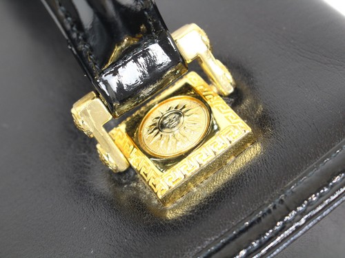 Gianni Versace Hand Bag Box Black Gold Hardware Leather Japan Used - Picture 18 of 18