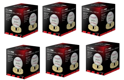 (Lot of 6) Ultra Pro Globe Baseball Holder Gold Pedestal Ball Display Case