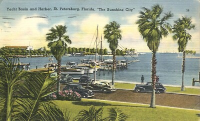 Aerial View Yacht Basin & Harbor St Petersburg Florida 1947 Postcard