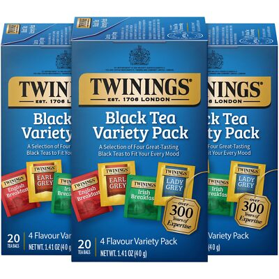 3 Pack - Twinings Black Tea Variety Pack, Earl Grey, English & Irish Breakfast