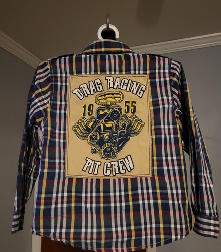 Peanut Buttons Boys Shirt Size 5, Long Sleeve,Plaid,"Drag Racing 1955 Pit Crew" - Picture 4 of 5