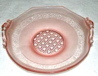Vintage Lancaster PINK Depression Glass 7" Handled CANDY, Serve Bowl Cane Base