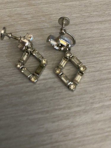 Earrings Vtg Screwback Silvertone Bagettes  Art Deco Fashion Costume Jewelry