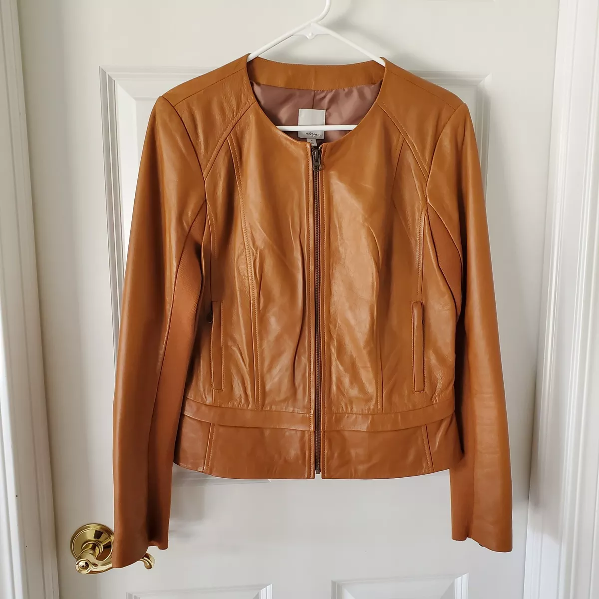 Halogen Brown Leather Bomber Jacket Size M | eBay