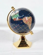 MACHELI LAPIS LAZULI SPINNING SMALL GLOBE WITH INLAID STONE ON GOLD TONE BASE