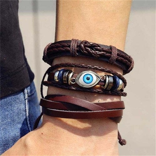 IFMIA Vintage Leather Bracelet Fashion Hand-knitted Multi-layer Leather Feather - Foto 2 di 26