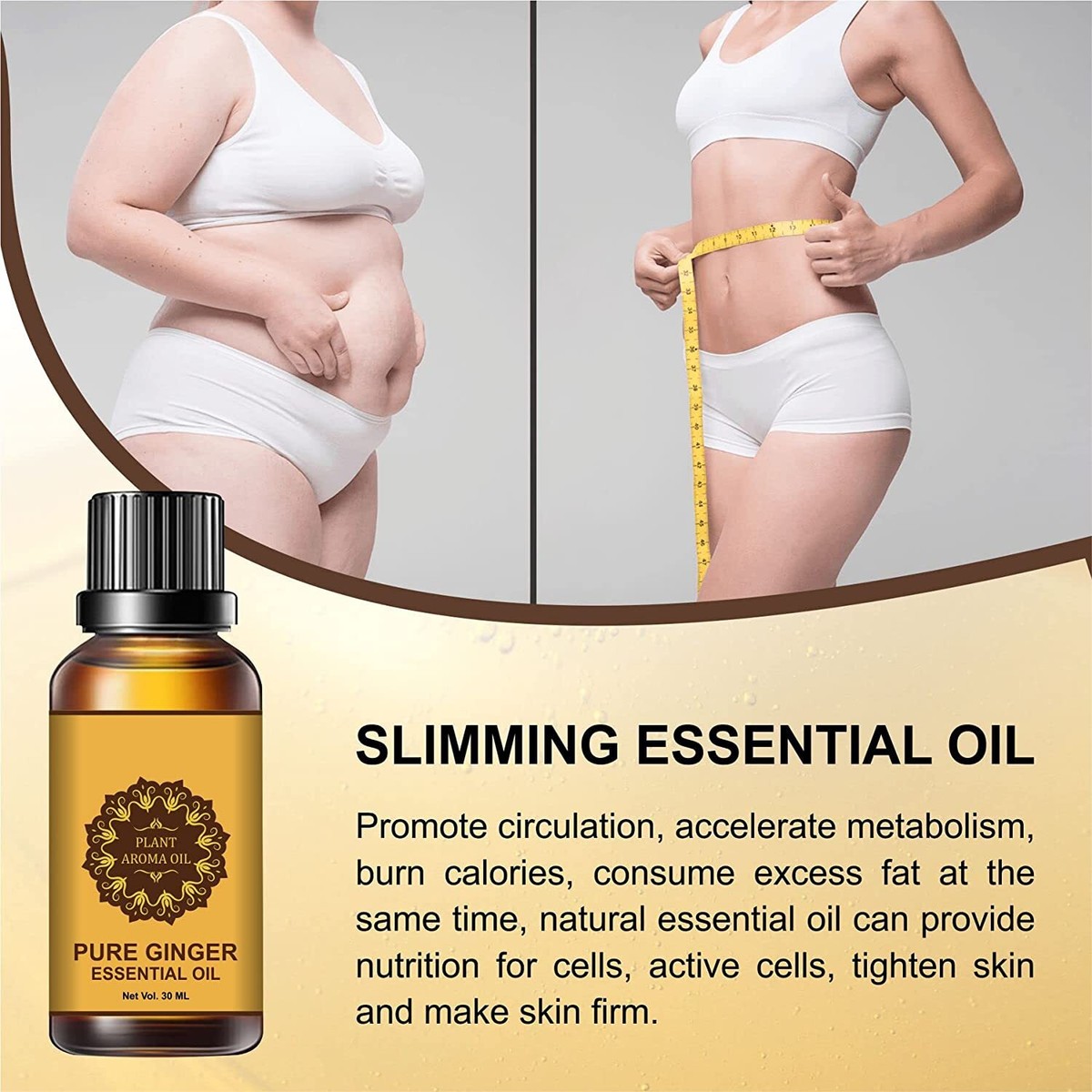 Natürliches Ingwer-Ätherisches Öl – Für Bauch-Massage, Entwässerung & Schlankheitskur, 10 Ml Flasche