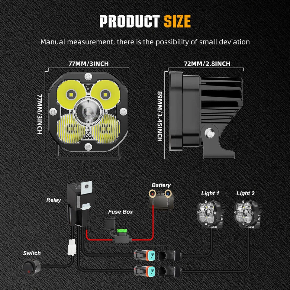 2 лазерных 3-дюймовых светодиодных рабочих светильника точечные противотуманные для внедорожников грузовиков квадроциклов вездеходов 4X4WD - Изображение 3 из 4