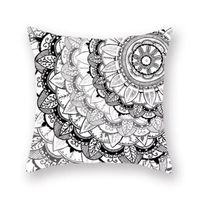 Mandala Dekokissen Polyester Behemia Style Kissenbezug schwarz weiß