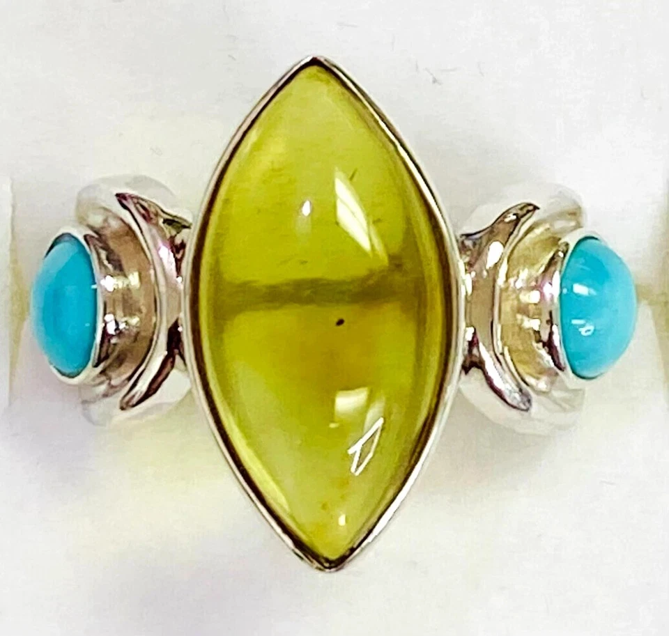 HSN Jay King Sterling Silver Green Amber and Turquoise Ring Size 10 - Image 4 of 4