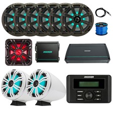 Kicker Kmc3 Receiver, 6x 8" Led Charcoal Speakers, 10" Charcoal Sub, Amp, Extras