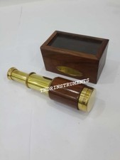 Antique Brass Collectible Maritime Vintage Telescope With Brown Wooden Box