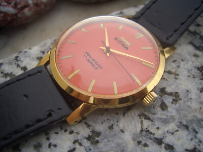 HMT SONA MECHANISCH - GOLDPLATTE - 17JEWELS - SELTEN - VINTAGE - ROT!