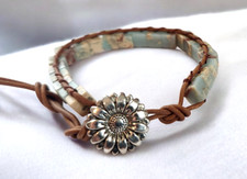 Boho African Opal Healing Natural Stone Leather Braided Adjustable Bracelet