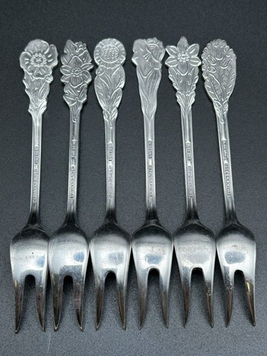 Vintage Set Of 6 Nil Johan Flower Design Forks Silver Plate Prima.Ns.Alp Sweden - Picture 2 of 8