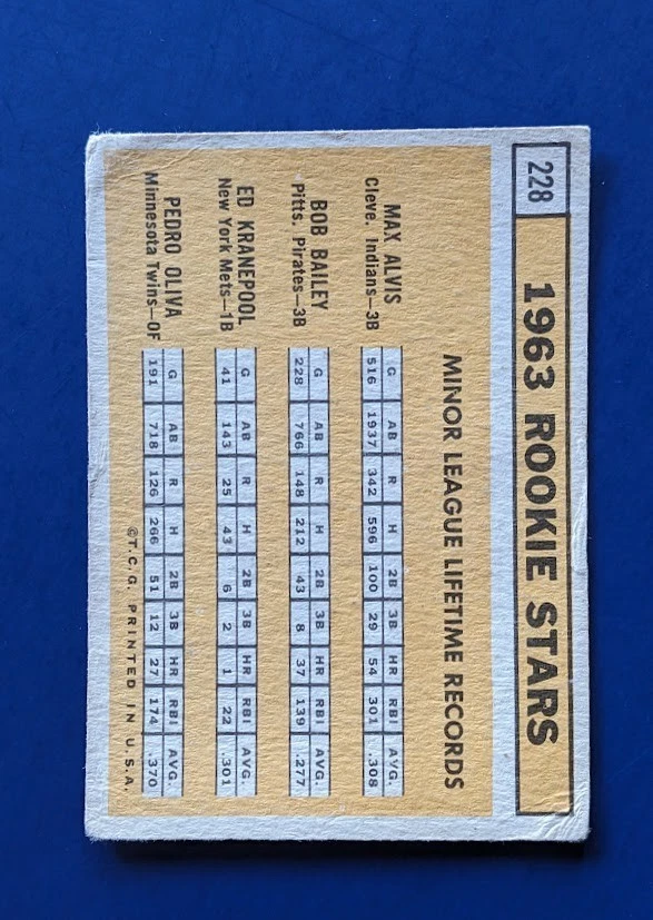 1963 Topps - Estrelas Novatas #228 - Tony Oliva HOF Minnesota Twins Baixo Grau - Imagem 2 de 3