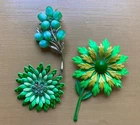 Group of 3 Vintage Enamel and Costume Summer Fun Pins 1960's Costume Jewelry