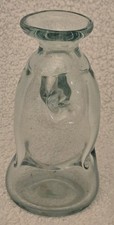 VINTAGE PINCHED ART GLASS BLUE VASE BOTTLE VESSEL