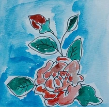 GAT Original Painting IMPRESSIONISM  Signed Art 4x4 Inch Flower Floral Red Rose