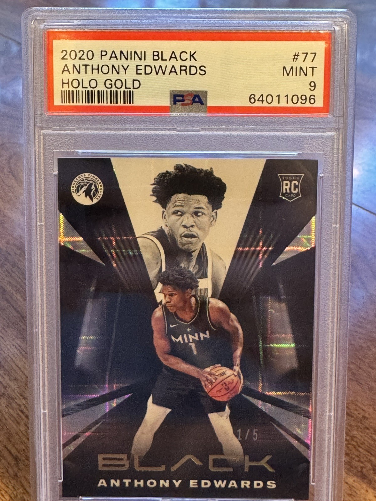 2020-21 Panini Black Copper Rookie #77 Anthony Edwards 1/5 PSA 9 Jersey # Match
