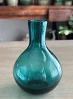 Teal Blue Green Art Glass Bud Vase Bottle Form 4.6” Tall EUC Blenko? Rainbow?