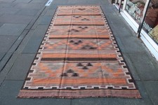 Vintage traditioneller handgefertigter orientalischer Kelim Wolle orange braun 357 x 140 cm