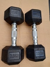 Hex Dumbbells Cast Iron Rubber Encased 2 x 7.5 kg