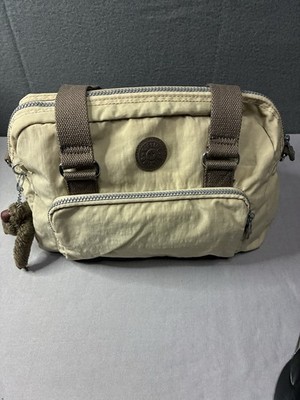 Kipling Beige Small Women s Shoulder Bag Zip Closure Monkey Charm Lined
