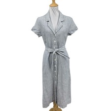 Quince Dress Womens XS Extra Small European Linen Button Up Belted Striped Midi