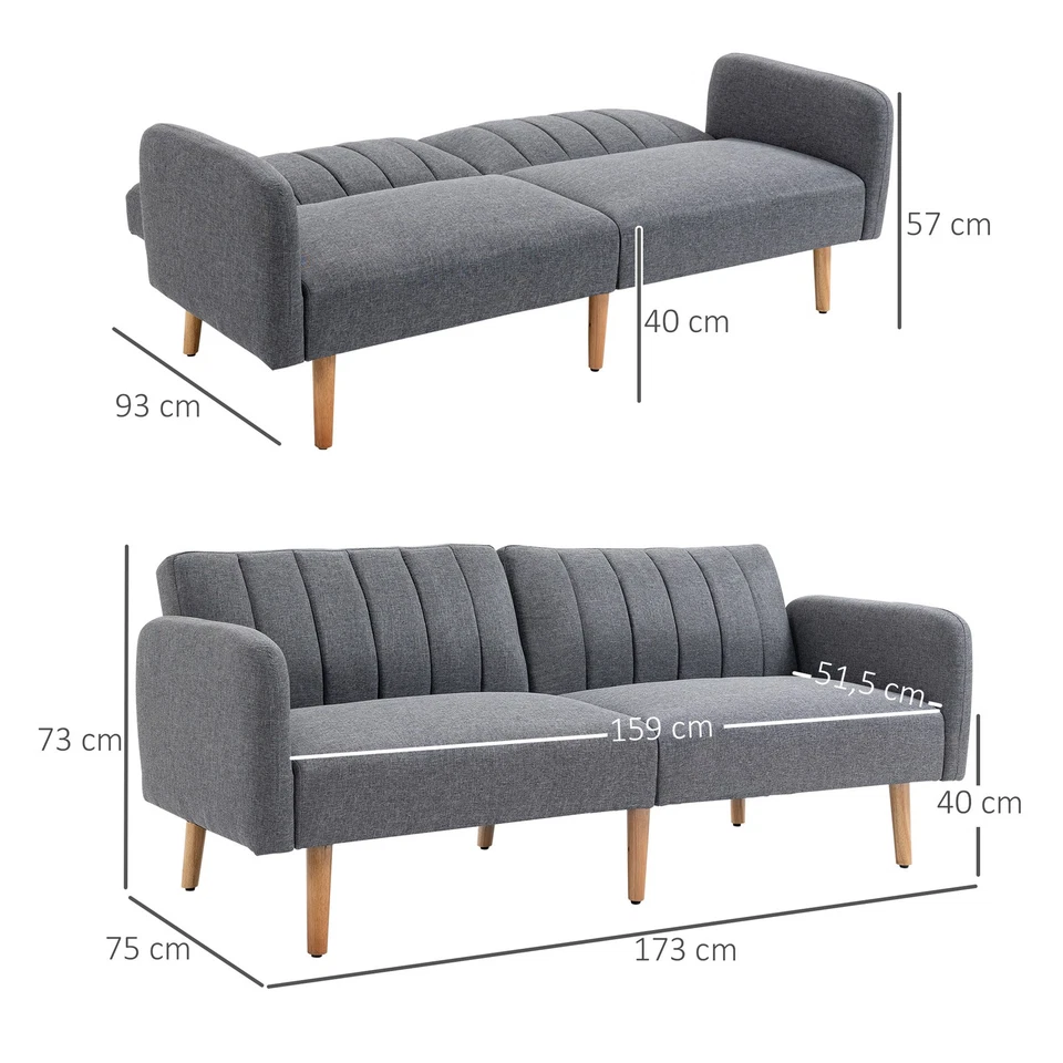 HOMCOM Schlafsofa Klappsofa 2-Sitzer Stoffsofa Sofa mit Schlaffunktion Grau - Bild 4 von 4