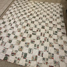 Vintage Handmade Cotton Quilt 74x88 Unique Green Red Yellow