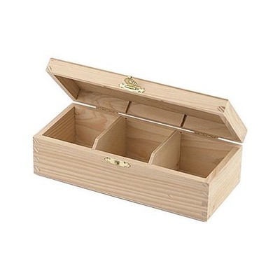 Rechteckige Box aus blankem Holz 9,5 x 22 x 7 cm - 3 Fächer