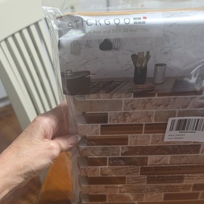 STICKGOO Peel-and-Stick 3D Brick-Look Vinyl Wall Tile 12x12 Brown/Beige