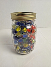 Lot of Modern Glass Marbles in Mason Jar   Mixed Colors, Decorative Craft Use